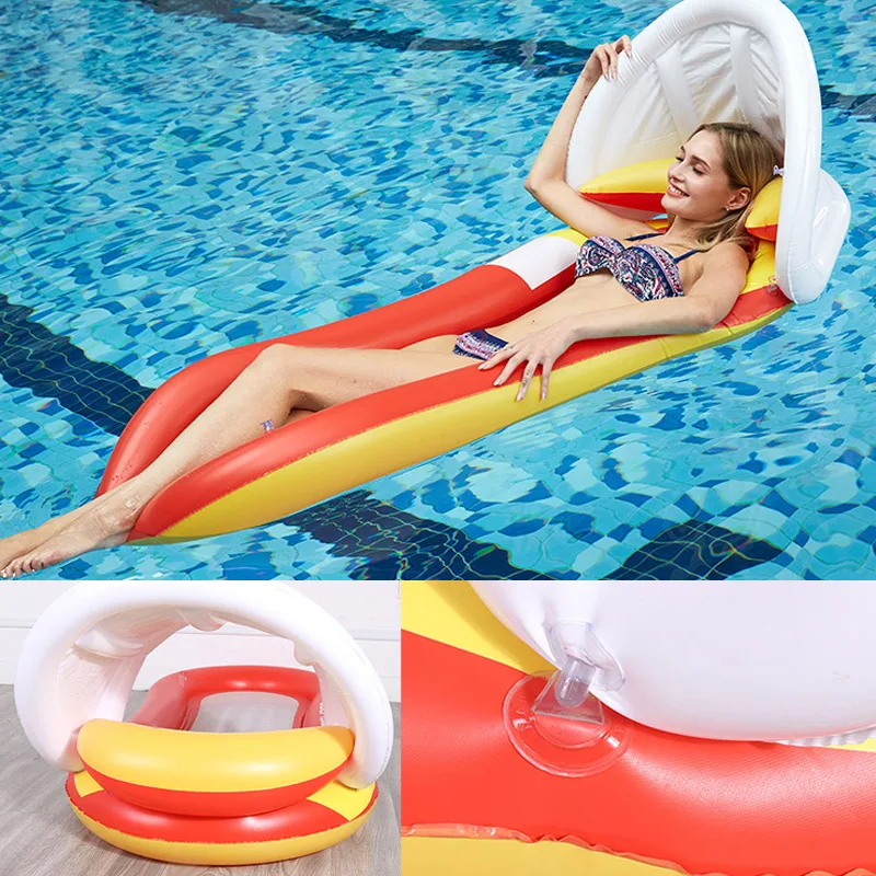 

Inflatable Pool Float with Canopy Hammock Floating Bed Lounge Chair Drifter Swimming Pool Beach with Sunshade WHShopping