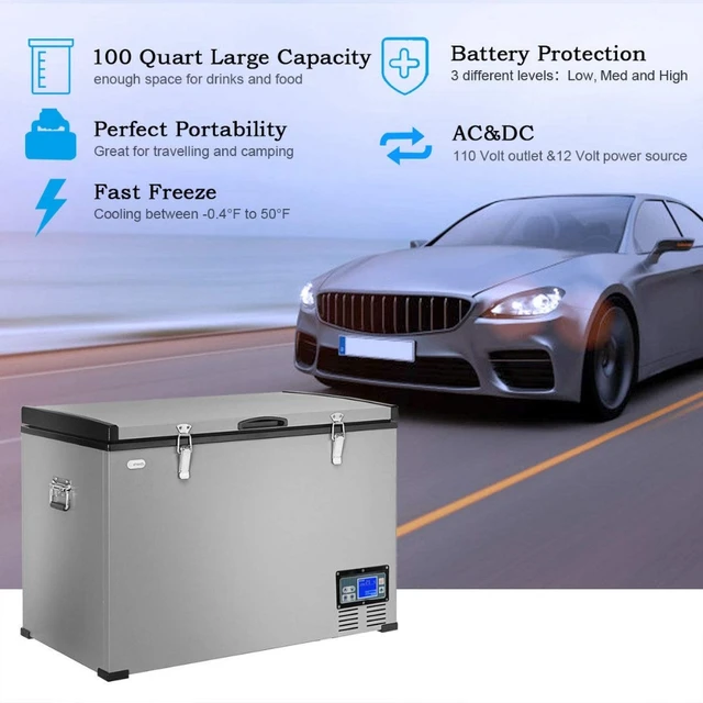 Refrigerador/congelador de compresor portátil, refrigerador compacto de 100  cuartos para coche, hogar, Camping, camión, 95L - AliExpress