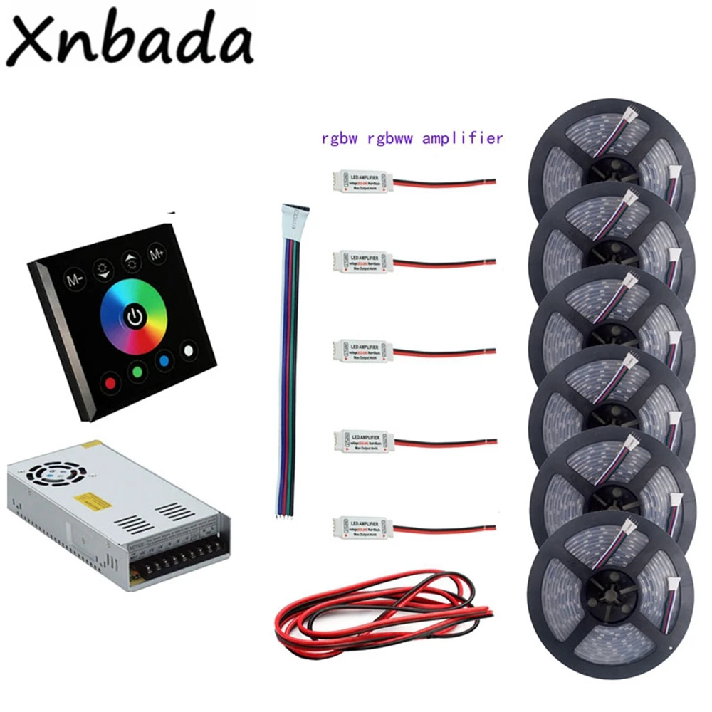Светодиодная лента 5 ~ 30 м 5050SMD rgbw rgbww(4 в 1) + черный светодиодный контроллер с