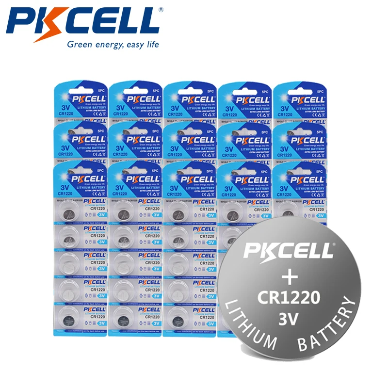 100 шт./20 упаковок Литиевые Батарейки PKCELL CR1220 3 в BR1220 L04 1220 LM1220 ECR1220 | Электроника