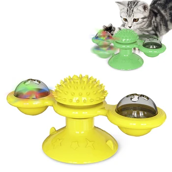 

Windmill Toys For Cats Puzzle Whirling Turntable With Brush Cat Play Game Catnip Toy Kitten Interactive Toys Pet Supplies