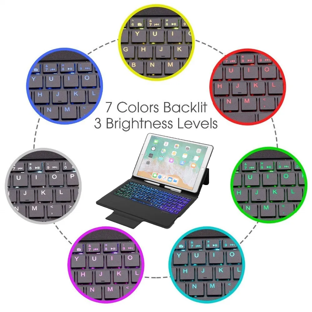 35# Bluetooth Keyboard Cover Case with Pencil Holder For iPad pro / Air 10.5 inch 7-Color Backlight Bluetooth Keyboard Case