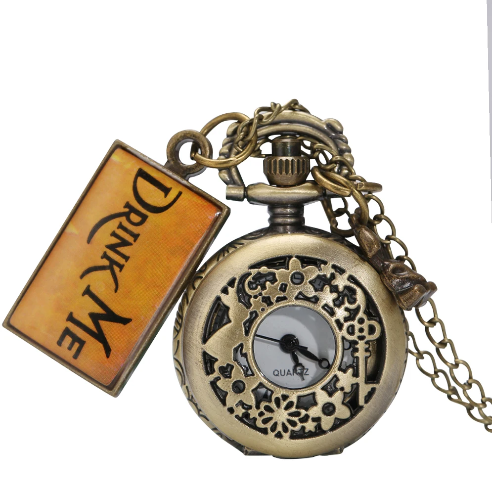 Alice In Wonderland Series Necklace Pendant Quartz Pocket Watch With