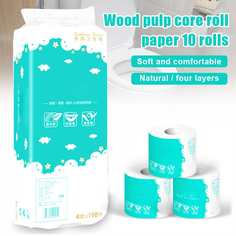 

10 Roll Toilet Paper Roll Bath Tissue Bathroom White Soft 4 Ply Paper Towel for Home New IK88