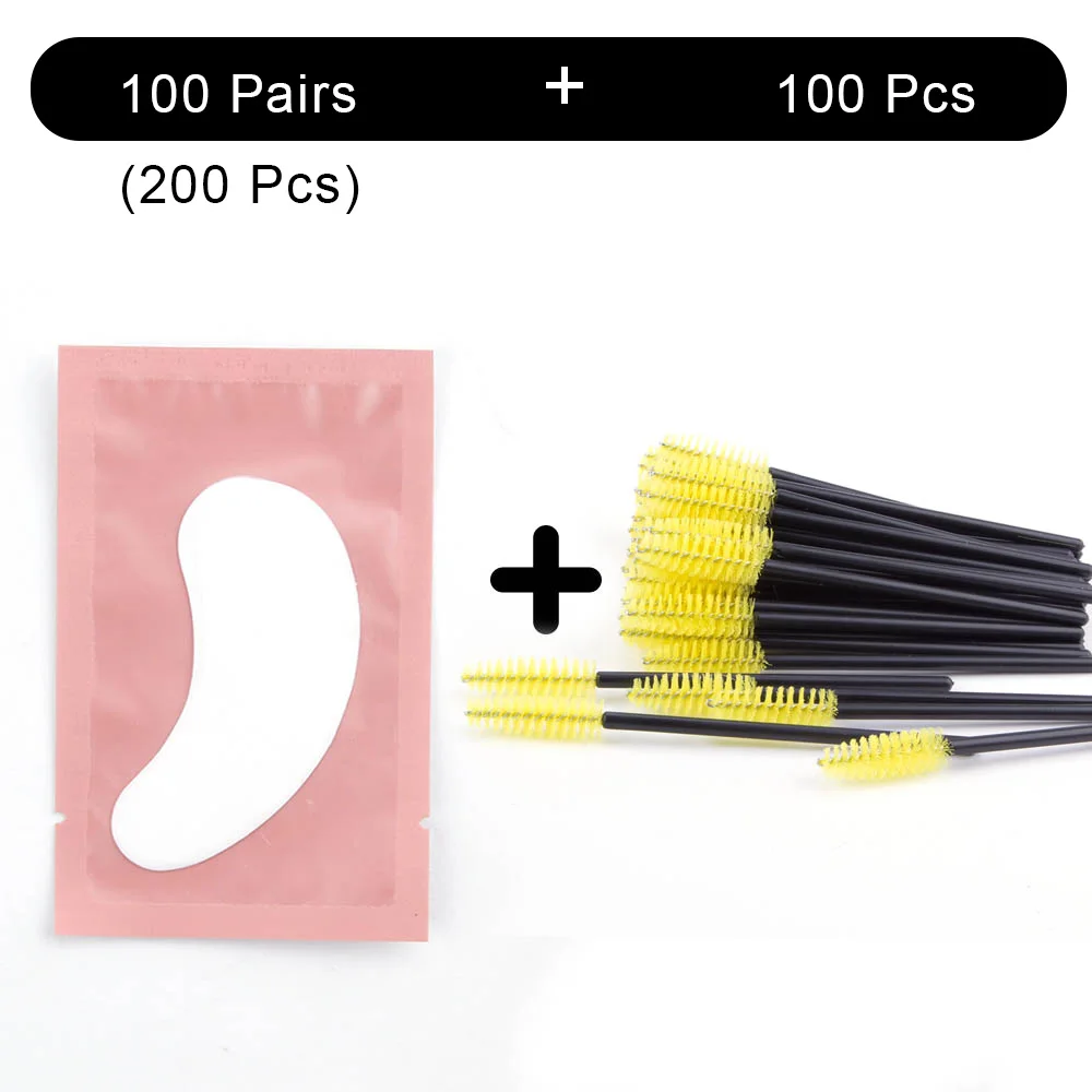 Pink Pad Yellow Bru 100 накладные ресницы для наращивания патчи и 100 шт ресницы щеточки Одноразовые индивидуальные под накладки для ресниц Красота Макияж - Цвет: Pink Pad Yellow Bru