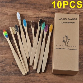 

10 Piece mixed color bamboo toothbrush Eco Friendly wooden Tooth Brush Soft bristle Tip Charcoal adults oral care toothbrush