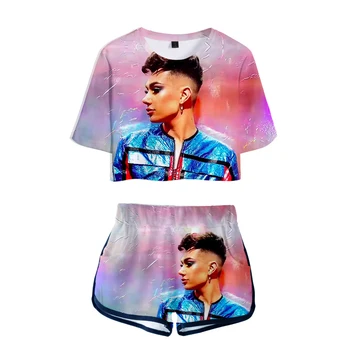 

James Charles Harajuku Cool internet star 3D New Summer Cool Two Piece Sets Hip Shorts+Short Sleeve T-shirt Casual Women Sets