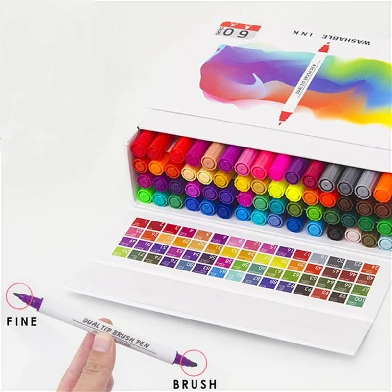 

48/60 Colors Dual Tip Marker Pen Waterproof Professional for Arts Sketch Coloring Books Painting Manga and Design