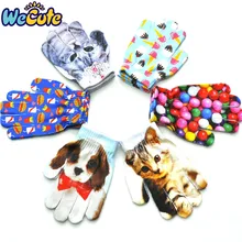 Новинка; Детские Зимние теплые перчатки; детские перчатки с принтом; варежки с рисунками животных; вязаные детские перчатки с защитой от царапин для мальчиков и девочек