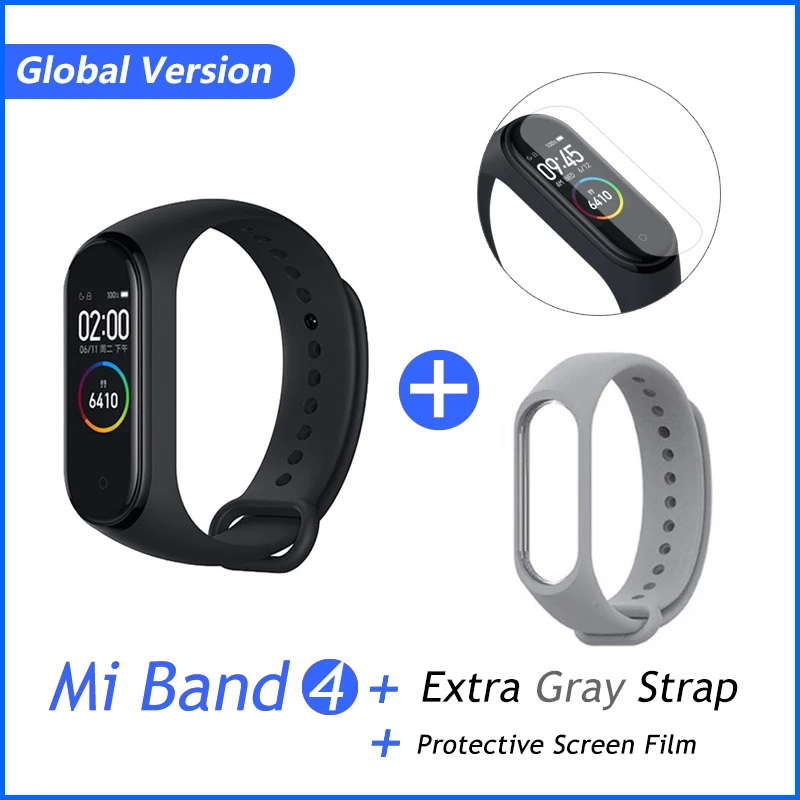 Xiaomi mi Band 4 смарт-браслет для мужчин mi band 4 браслет 3 цвета экран Pulseira Correa Smartband - Цвет: GB Add Gray Film