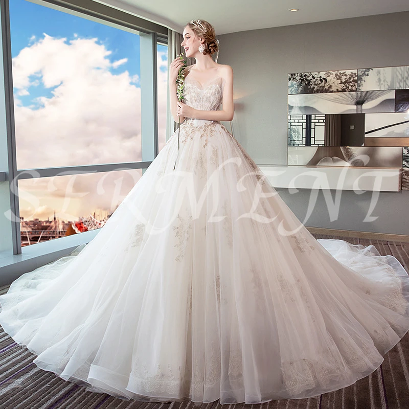 

Wedding Dress Bride Trailing Princess Dream European and American Court Was Thin and Light Free Custom made Plus Size