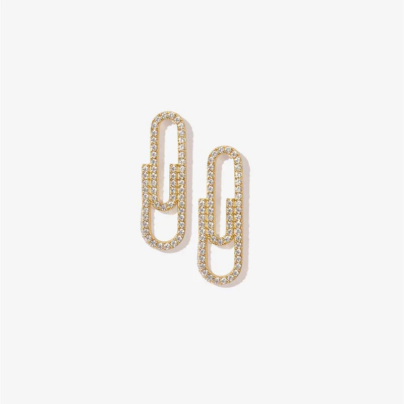 Trendy Gold Color Paper Clip Safety Pin Stud Earrings