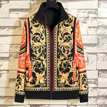 

Seestern brand Men's jacket printed flower fashion autumn winter casual coat red zipper sports windbreaker jacket
