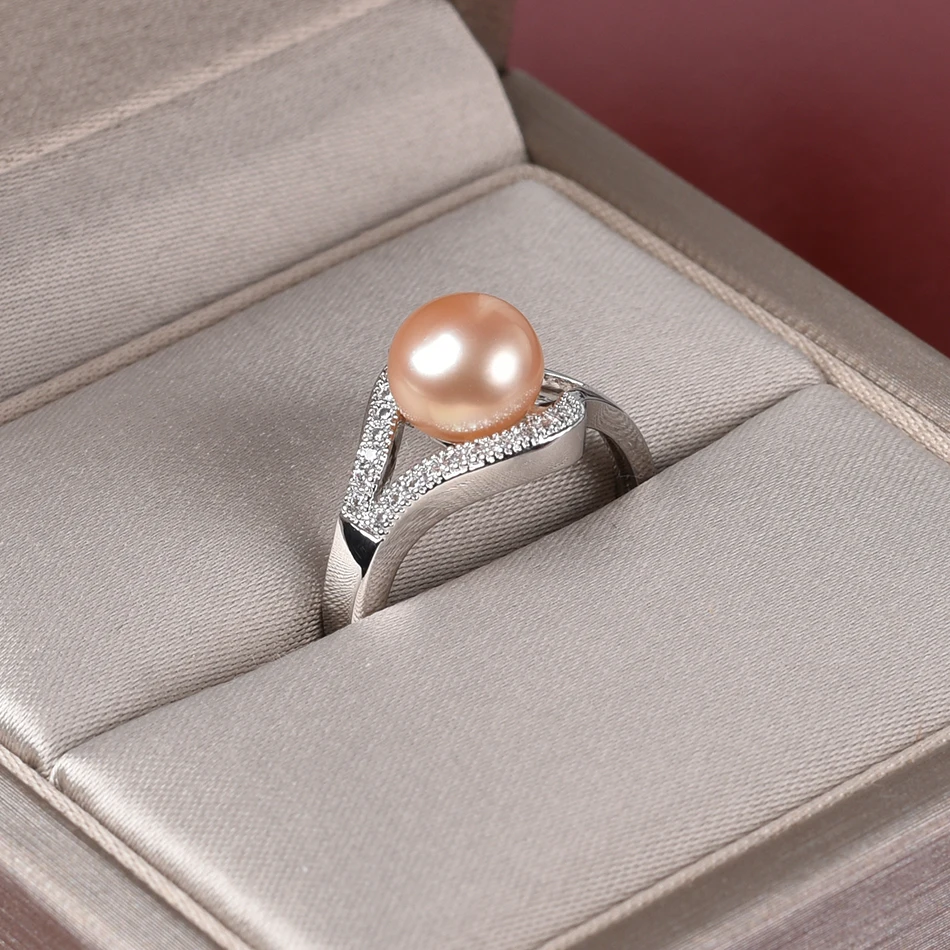Три цвета на выбор, трендовые 925 Серебряные кольца из натурального жемчуга для женщин, хорошее ювелирное изделие 8-9 мм, кольцо с пресноводным культивированным жемчугом FEIGE