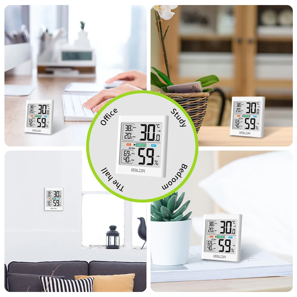 Koop Baldr Digitale LCD Display Indoor Thermometer Hygrometer Thermo hygrometer met Smart Backlight Meter Weerstation Tester