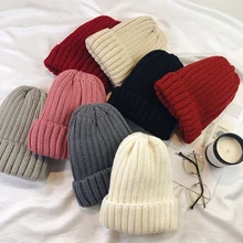 Новинка года, женские зимние шапки из хлопка и шерсти, одноцветные вязаные шапки, уличная теплая шапка, модные вязаные шапочки