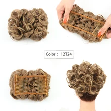 Synthetic Short Curly Chignon Elastic Rubber Band Two Plastic Comb Clips in Hair Extensions Hair Bun for Women Girls False 