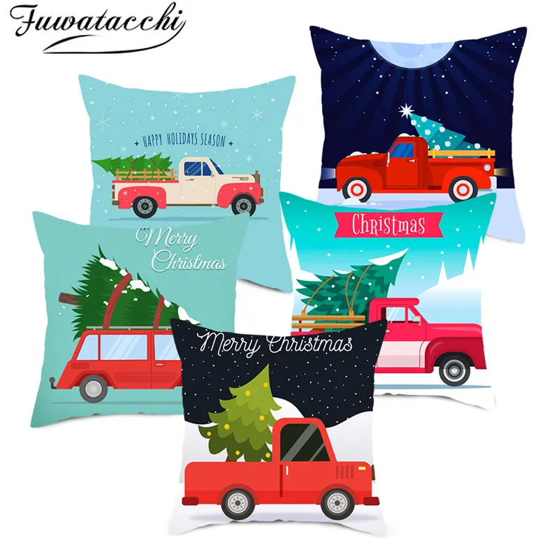 

Fuwatacchi Red Truck Throw Pillowcases Christmas Tree Cushion Cover Decorative Pillow Covers for Home Sofa New Year Gift 45*45cm