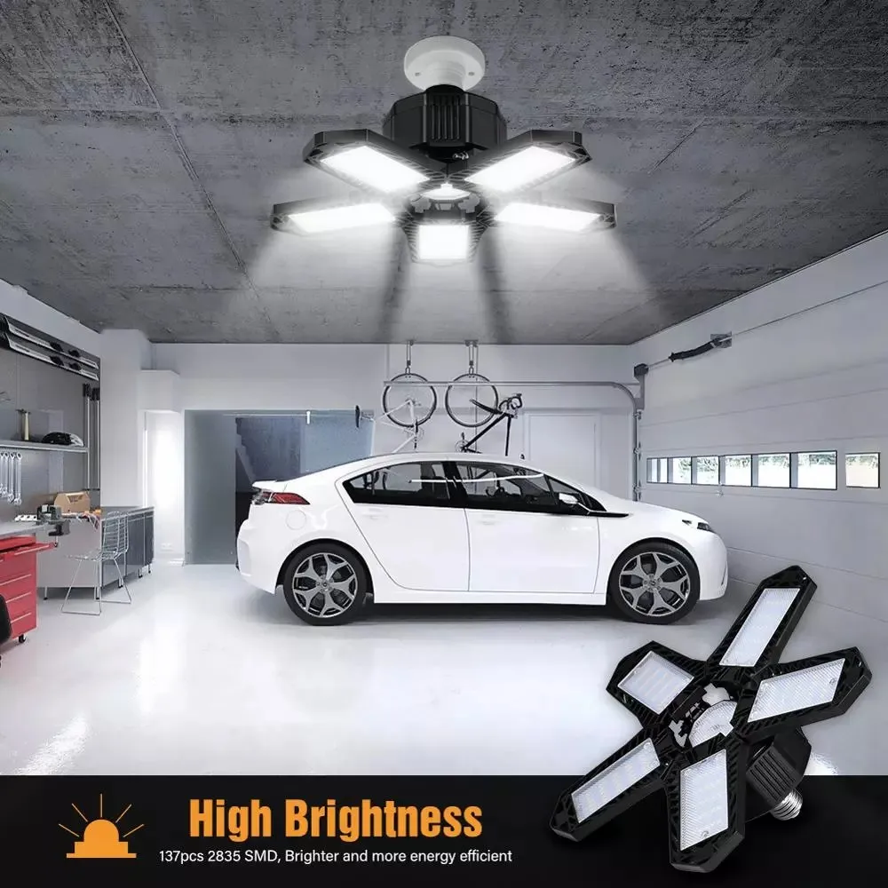 D2 Led Five Leaf Garage Light Pieghevole Garage Soffitto E26 E27 Lampadina Deformazione Seminterrato Interni Deformazione High Bay Light