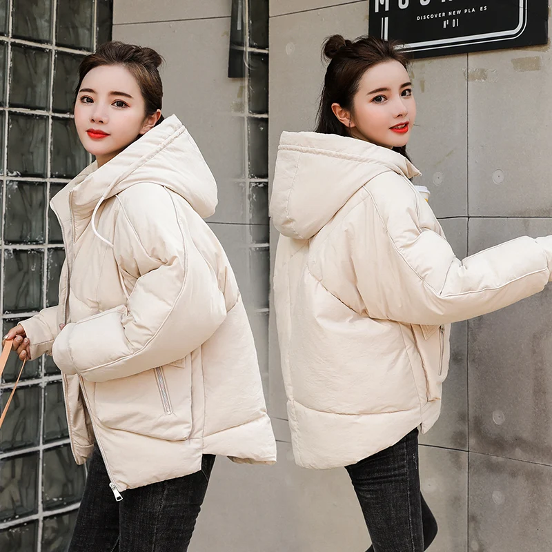 

2019 Causal Ladies Solid Padded Jacket Short Autumn Winter Wadded Jacket Women Hooded Coats Female Parkas With Gloves Overcoat