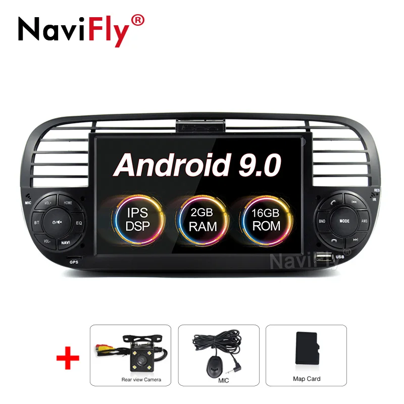 black NaviFly ips экран DSP 2 din android 9,0 автомобильный multimidia gps навигатор для FIAT 500 аудио радио авто стерео аудио автомобиля - Цвет: black