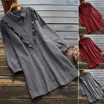 

ZANZEA Women Casual Lapel Neck Plaid Check Blouses 2020 Vintage Cotton Linen Shirts Ruffles Tunic Tops Oversized Chemiser Mujer