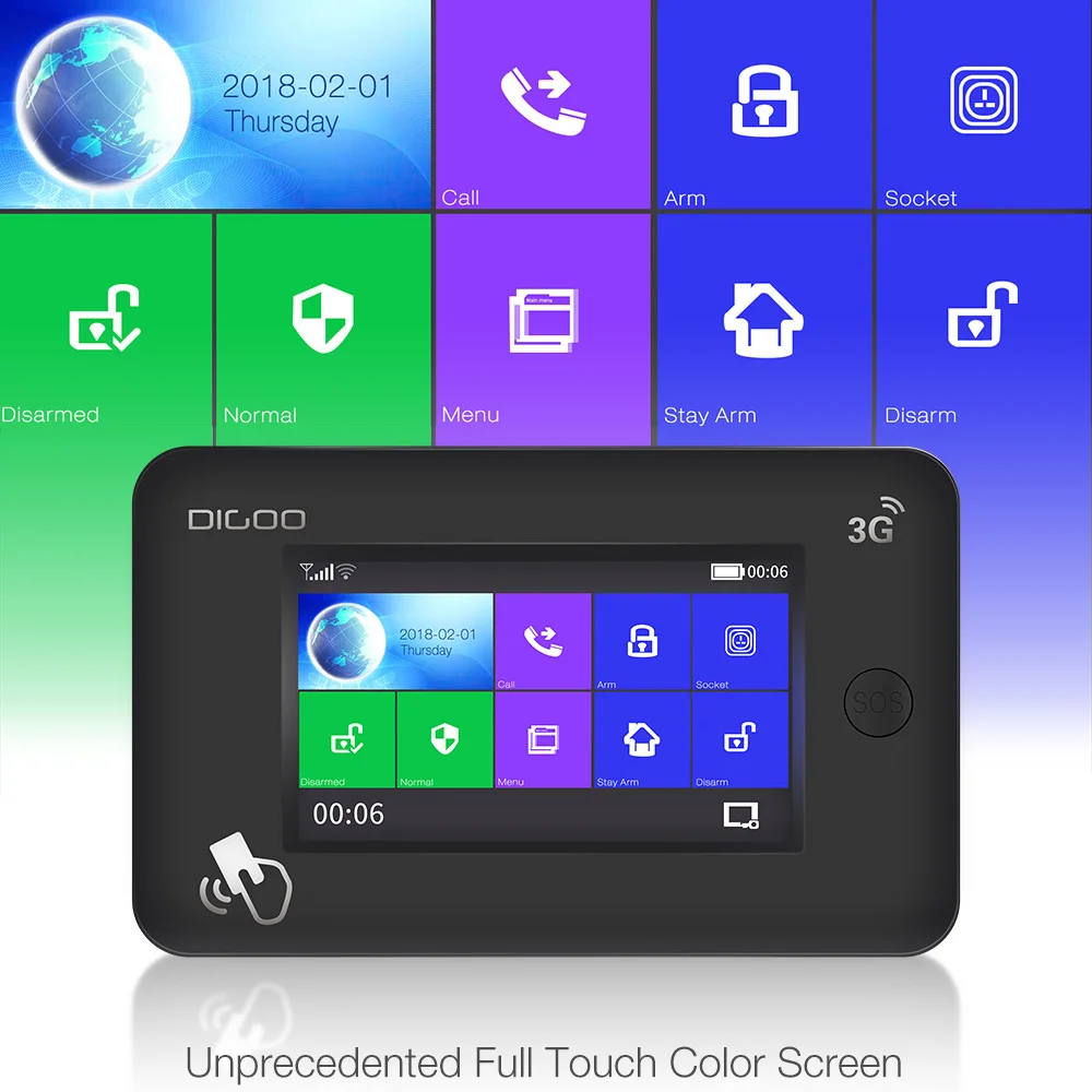 DIGOO DG-HAMA сенсорный экран умный дом Охранная сигнализация комплекты хост 3g версия приложение пульт дистанционного управления ЕС/Великобритания/США слот для карт