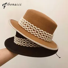Фибоначчи качество осень зима Fedora шапки для мужчин и женщин шерсть жемчуг фетровая шляпа плоский верх аксессуар Кепка