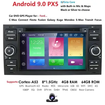 

7 inch Car DVD Player For Ford Focus Transit C-MAX Mondeo Fiest Android 9.0 4G RAM + 64G ROM 4G WIFI DAB BT SWC GPS Radio CAM