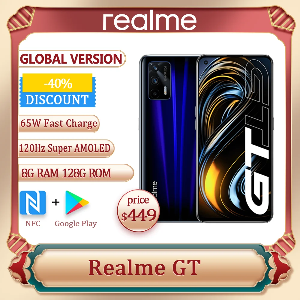 New realme GT Global Version Qualcomm Snapdragon 888 5G 65W SuperDart Charge 120Hz AMOLED NFC Gaming Phone
