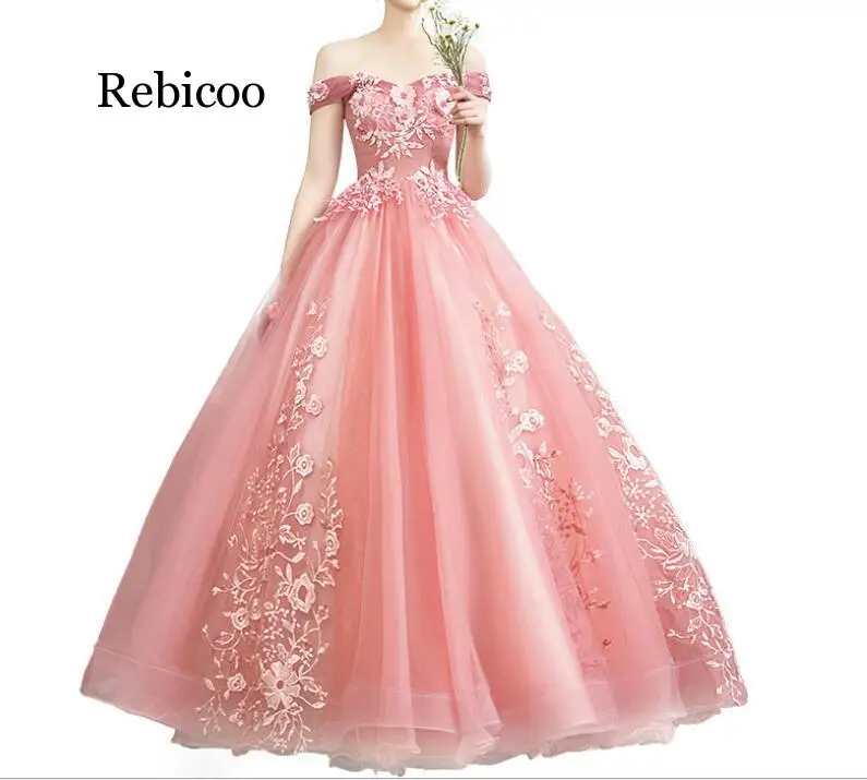 Dresses Ball Gown Off The Shoulder Lace Appliques Tulle Floor Length Sweet 16 Dress Debutante Gowns | Женская одежда