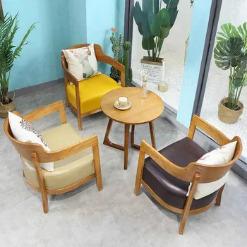 

Cafe Chair Combination Cafe Tea Shop Nordic Dining chair Leisure Simple Solid Wood Rest Area Negotiation Reception Chair