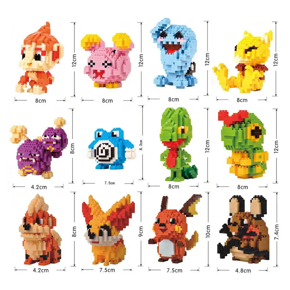 34 new styles Small Building Pokemon Blocks Small Cartoon Picachu Animal Model Education Game Graphics Pokemon Toys 3