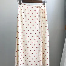 Новинка, шикарная юбка с запахом, Женская юбка с французским принтом вишни, высокая талия, свежая юбка миди