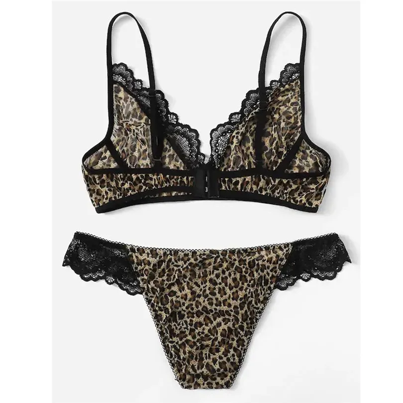 sexy set sexy lingerie micro bikini New Women Sexy Lace Leopard Print Bra With Thong  Sleepwear Lingerie Set S-2XL #3S20 (3)