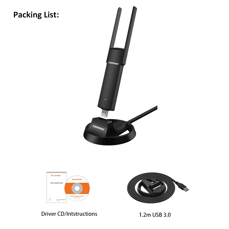 COMFAST USB Wifi адаптер 1900 Мбит/с 2,4 ГГц и 5,8 ГГц двухдиапазонный wifi ключ подключи и играй AC сетевая карта USB Wifi антенна CF-939AC - Цвет: Белый