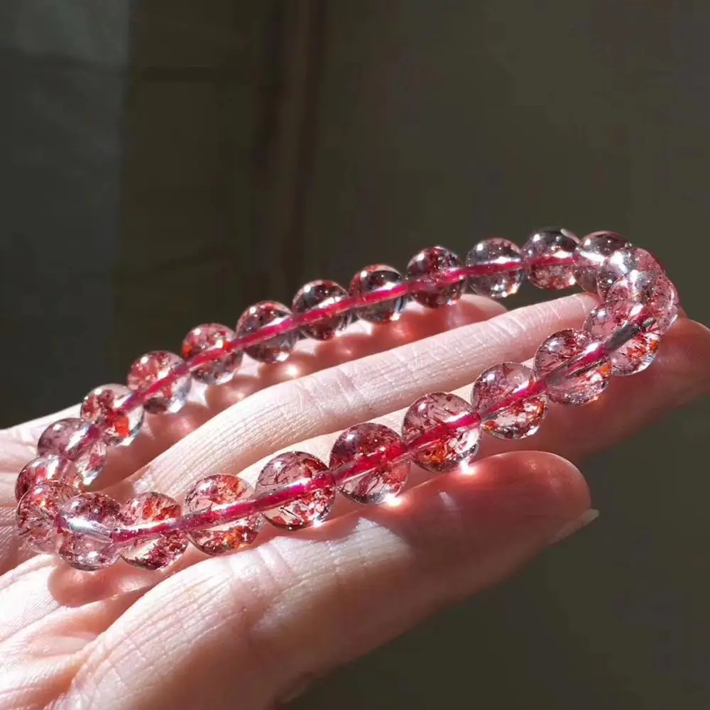 Сертификат 8 мм натуральный Lepidocrocite Rutilated браслет женщина леди супер 7 Мелодия Кристалл Круглый бисер стрейч-бижутерия AAAAAA