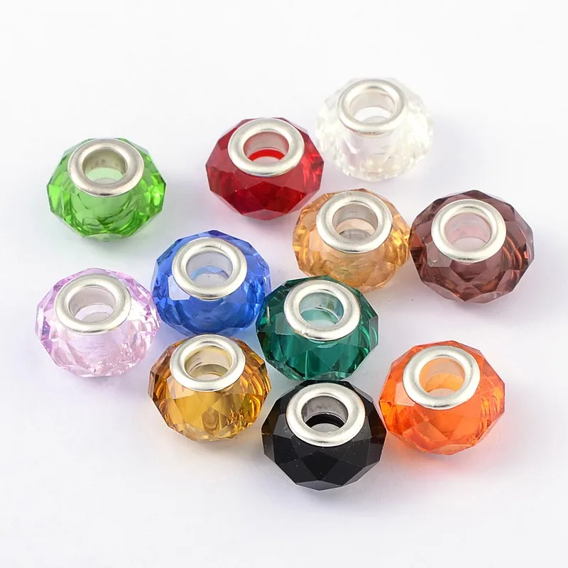 

Glass European Beads, with Plating Silver Double Cores, Faceted, Rondelle, SaddleBrown<P>Size: about 14mm in diameter, 9.5~10mm