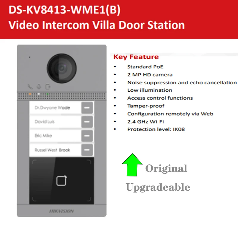 DS-KV8413-WME1(B) Hikvision IP дверной звонок WiFi 4 кнопки металлическая дверная станция для