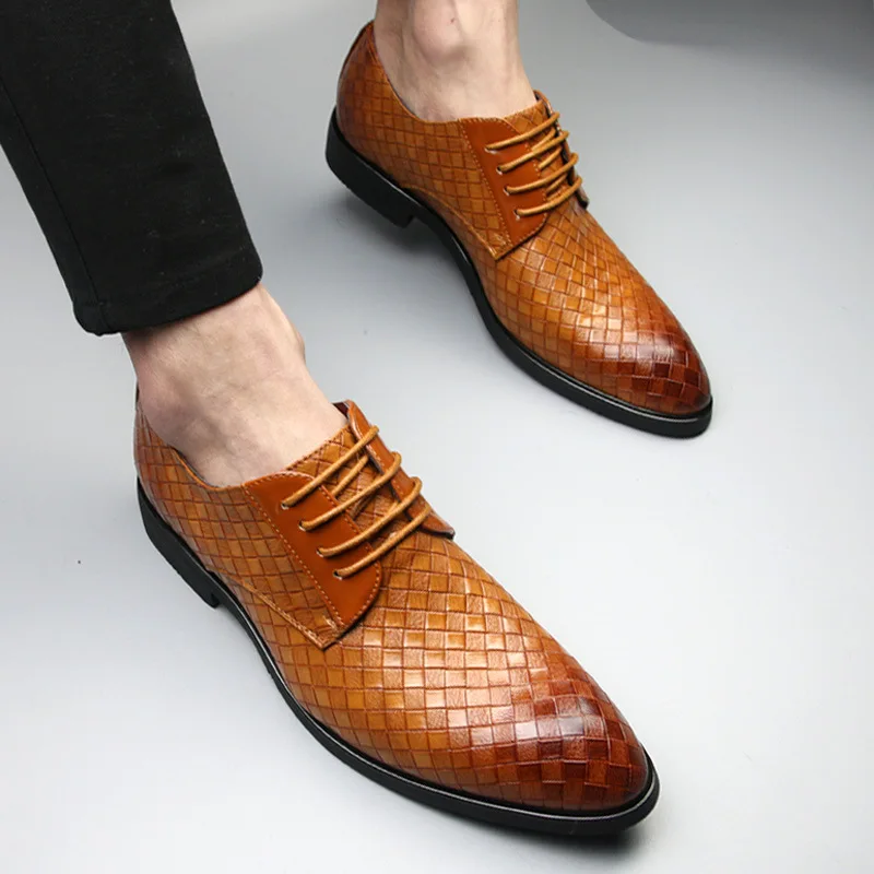 2020 Formal Leather Shoes Men Dress Business Shoes Male Geometric Red Oxfords Party Wedding Casual Men's Flats Chaussure Homme55