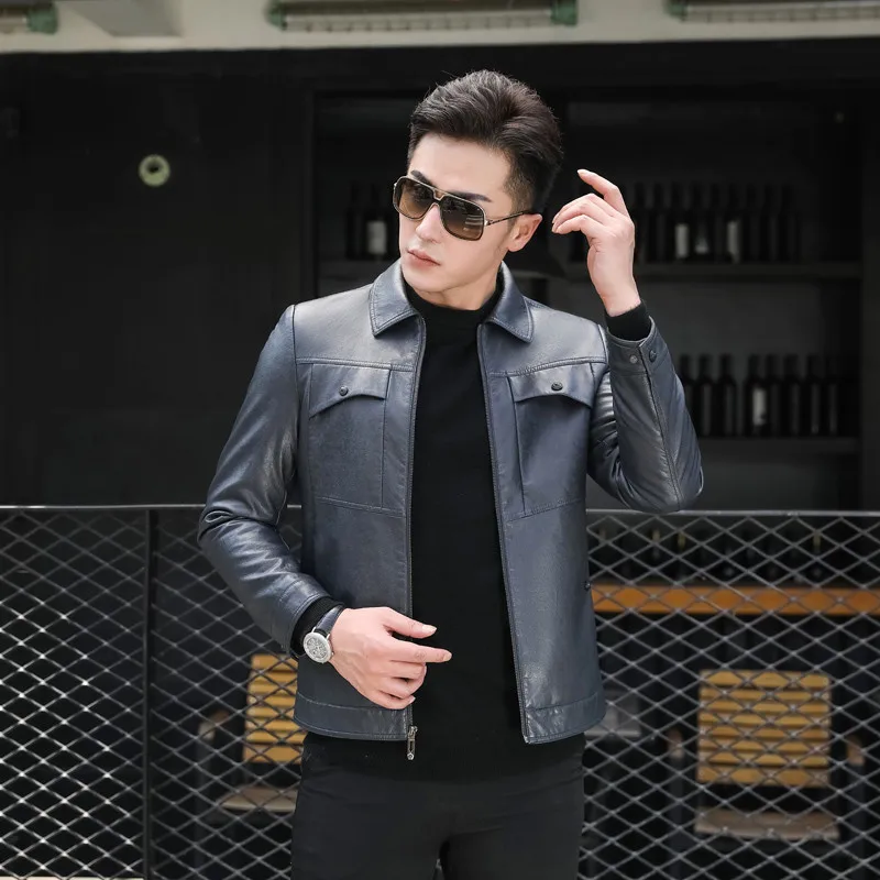 

Popular Brand 2020 New Style Locomotive MEN'S Leather Coat Leather Jacket Middle-aged Daddy Clothes Leather Coat Men's Light she