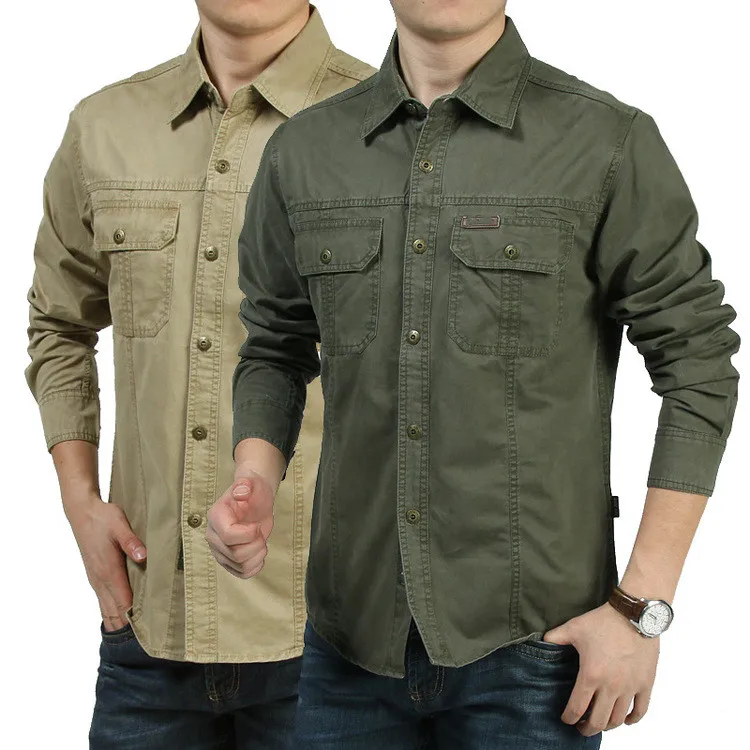 M-6XL, мужская повседневная рубашка с длинным рукавом, осенняя, военная, мужская, деловая рубашка, обычный бренд, полевой джип, Мужская тонкая одежда размера плюс