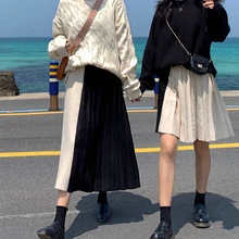 В восторге! Цветная трикотажная плиссированная юбка с эластичной резинкой на талии, осенняя длинная юбка, модная длинная юбка Jupe Longue Falda Larga Gonne'll Saia