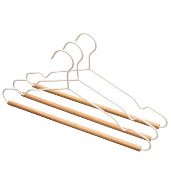 

40.50cm 10 pcs/lot Ins-style Hangers for Coat Garment Clothing Hanging Without Mark White Metal Clothes Hangers with Wooden Bar