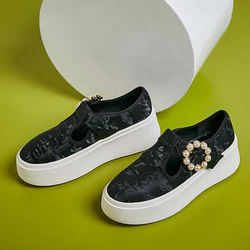 

Women's genuine leather t-strap platform flats loafers leisure soft comfortable espadrilles thick sole brogues moccasins shoes