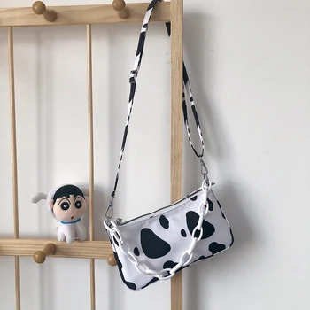 

Oxford Shoulder Sling Handbags Female Travel Women Cow Spot Zipper Clutch Pouch for Outdoor Shopping Traveling Ornaments