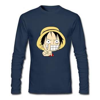 

Funny One Piece Luffy Anime T Shirt Black White Grey Navy Solid Color Long Sleeve Harajuku Korean Shirt Men Cartoon Camisetas