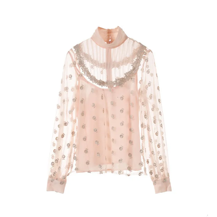 Apricot lace shirt Темперамент Леди качества ветер абрикосовый с длинным рукавом вышивка золотой нитью кружева сексуальная Ультрамодная куртка L569 - Цвет: Apricot lace shirt