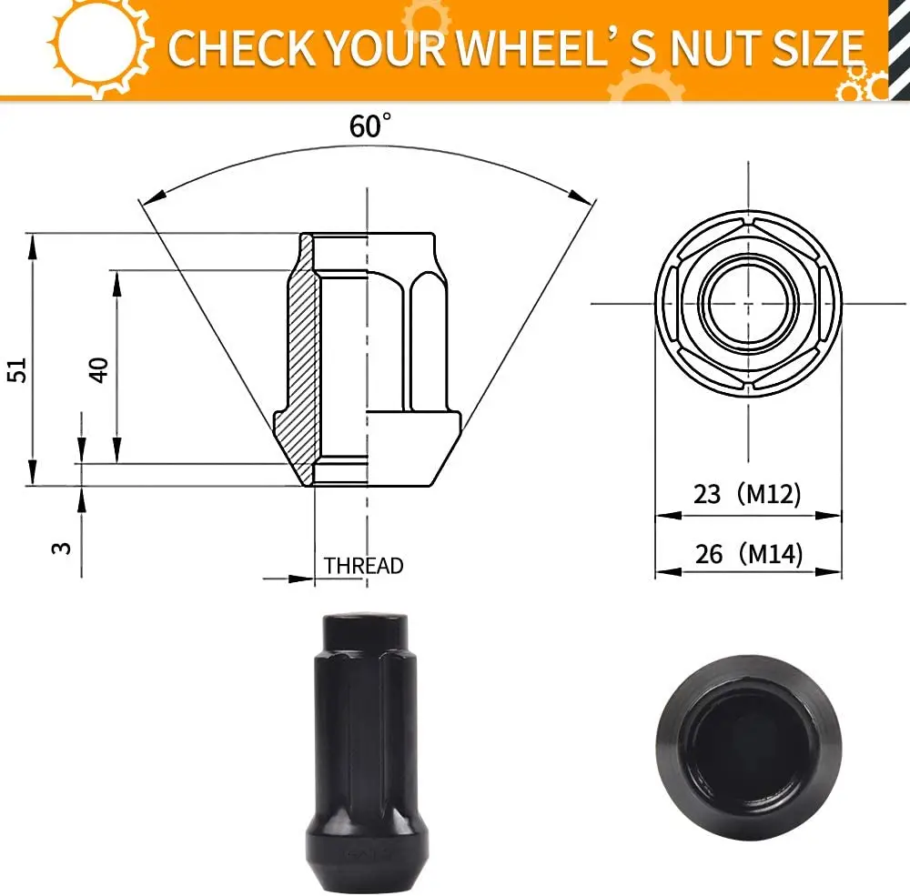 M14x1.5 Wheel Lug Nuts 24pcs Black or Chrome 14x1.5 Lug Nut Spline for Chevy  Suburban 1500/Avalanche Lug Aftermarket Wheel AliExpress