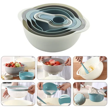 

8Pcs/Set Rainbow Bowls Nesting Stackable Bowls Set Measuring Cups Colander Sifter Large Bowls Knead Dough Tool For Kitchen Tool